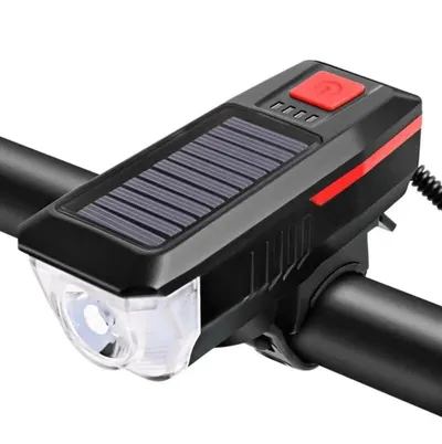 Far față bicicletă solar și reîncărcabil USB – 350 lumeni cu claxon 120 dB