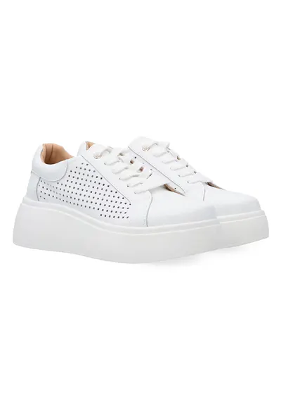 Pantofi sport din piele cu perforatii decorative si talpa wedge