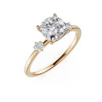 Inel de logodna din aur galben cu o zirconia solitaire si zirconii pave