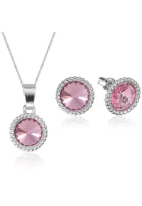 Set Argint 925 placat cu rodiu cu cristale Swarovski® Rivoli Crown 8mm - Roz