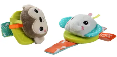 Zdrănitoare de mână Bright Starts - Wrist Pals Toy, Maimuță și elefant