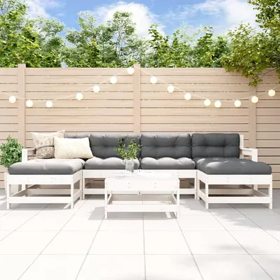 Gossi set mobilier de gradina cu perne, 7 piese, alb, lemn masiv