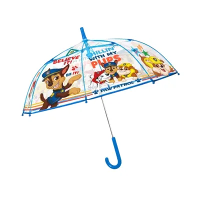 Umbrelă manuală pentru copii Paw Patrol – 45 cm, cupolă transparentă POE, design colorat cu Chase, Marshall și Rubble