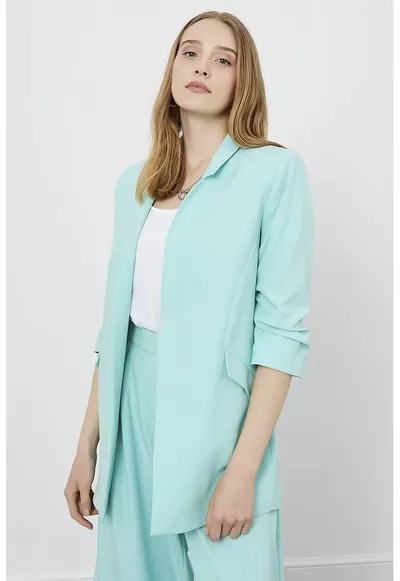 Sacou lung cu maneci trei sferturi - fara inchidere - Verde menta