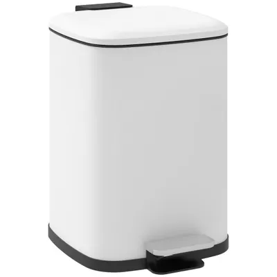 HOMCOM Coș de Gunoi de 12L cu Pedală, Închidere Silențioasă, din Metal și Plastic PP, 24,5x32x34,5 cm, Alb | Aosom Romania