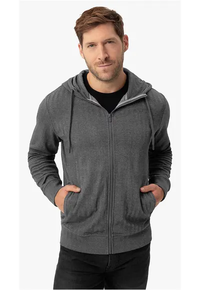 Hanorac cu gluga barbati - cu fermoar - buzunare - regular fit - B-Fog - gri melange - Gri melange