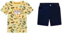 Set de 2 piese Guess - Tricou cu pantaloni scurți din denim, galben, 24 luni