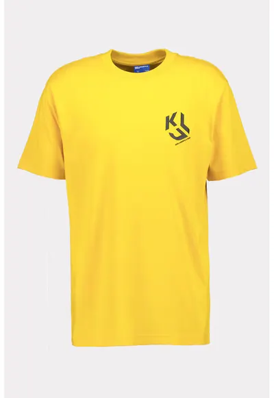 Tricou din amestec de bumbac organic cu model monograma - Galben miere