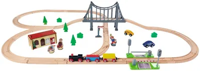 Set de joacă Eichhorn - Tren cu șină și pod, 55 piese