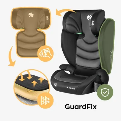 Scaun auto copii 2in1 I-Size Tulano Joy 20 BlackGrey 100-150 cm cu spatar detasabil,certificat ECE R129,suport pahar si 2 parasolare incluse,tetiera reglabila 13 pozitii distincte