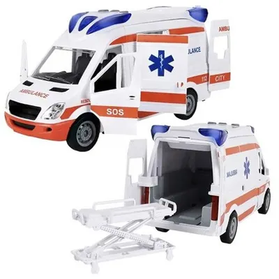 Jucărie din lemn Iso Trade - Ambulanță, cu sunete și lumini