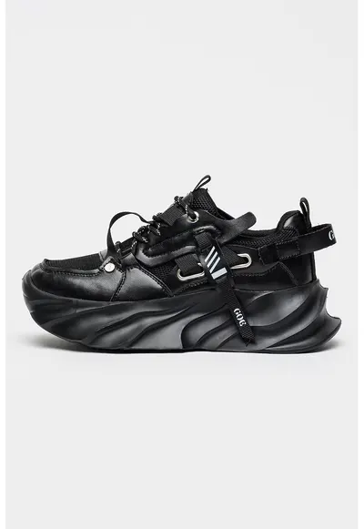 Pantofi sport flatform cu sireturi - Negru