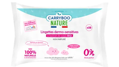 Servetele umede hipoalergenice fara parfum si cu extract de bumbac, 58 bucati, Carryboo
