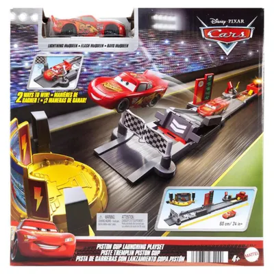 Set de joaca cu masinuta Disney Cars, Piston Cup Jump and Stunt Runway, JDJ02