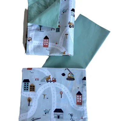 Lenjerie cu 3 piese din bumbac organic pentru patut 120x60 cm Twindeco Casute mint