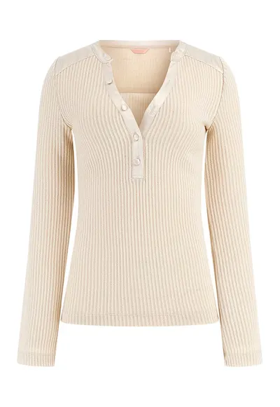 Bluza cu striatii si fenta cu nasturi - Crem