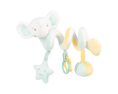 Jucarie spirala orizontala din plus Kikkaboo Elephant Time pentru caruciorscaun autopatut cu fosnaitoare,inele dentitie,Recomandat de la nastere,Dimensiune 25cm