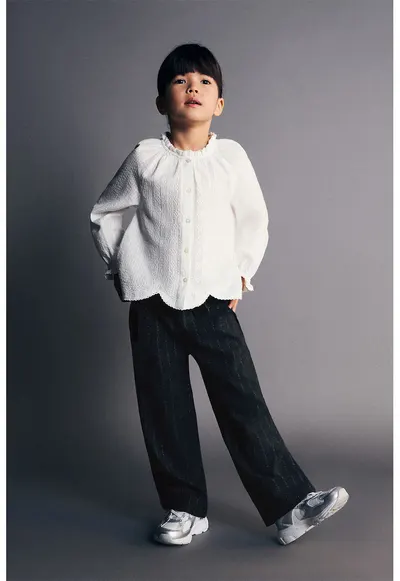 Pantaloni drepti cu cordon in talie si model - Negru stins