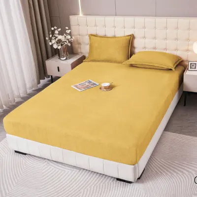Cearsaf cu Elastic Cocolino 160x200x25 cm – Set cu 2 Fete de Perna, Model UNI, Gros si Pufos, Calitate Premium pentru Confort si Eleganta, Mustar