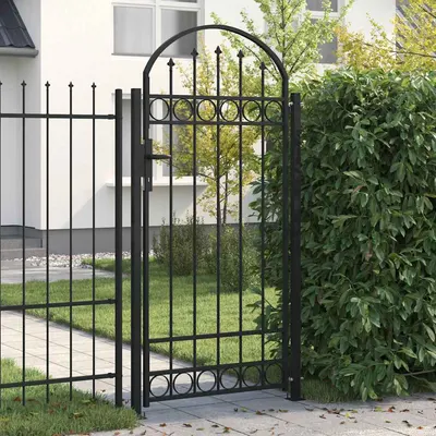 vidaXL Poartă de gard ASSEN cu vârf arcuit și 2 stâlpi 105x170 cm, negru