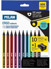 Creioane colorate Milan Ergo - 3.5 mm, 10 culori + ascutitoare