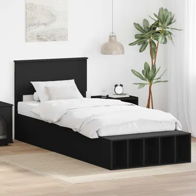 vidaXL Cadru de pat cu raft Manual Negru 75 x 190 cm Lemn prelucrat