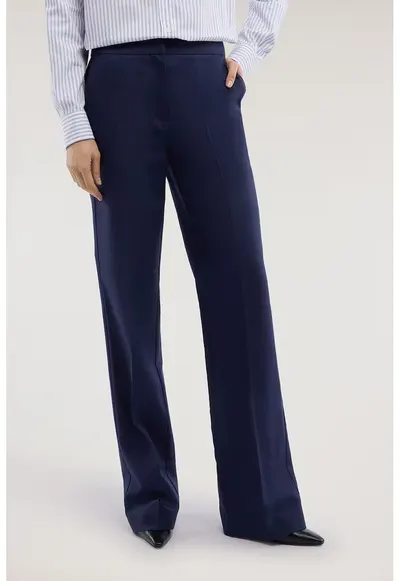 Pantaloni chino din amestec de in - Bleumarin
