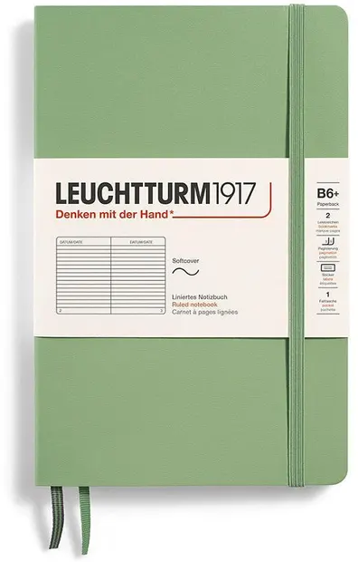 Caiet Leuchtturm1917 Paperback - B6+, verde deschis, liniat, copertă moale