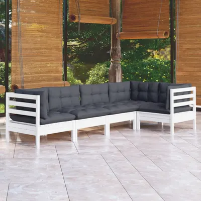 Gossi set mobilier gradina cu perne, 5 piese, alb, lemn de pin