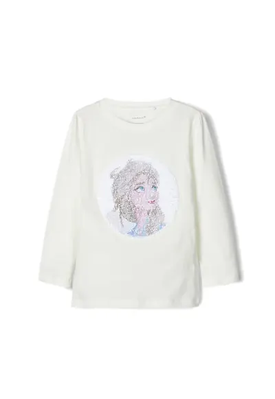 Bluza cu design Frozen si paiete reversibile - Alb