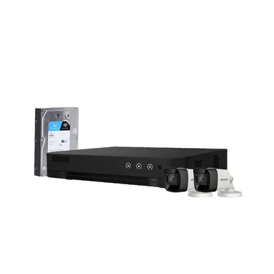 Sistem supraveghere exterior cu HDD 1TB HikVision, 2 camere, 5 MP, IR 30 m, 2.8 mm