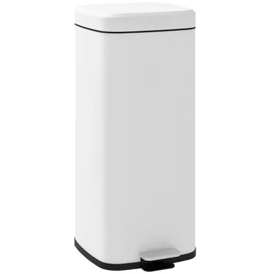 HOMCOM Coș de gunoi de bucătărie 30L cu capac cu închidere moale și pedale, găleată interioară detașabilă, 28L x 35l x 63,5H cm, alb | Aosom Romania