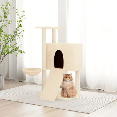 vidaXL Ansamblu de pisici cu stâlpi din funie de sisal, crem, 96 cm