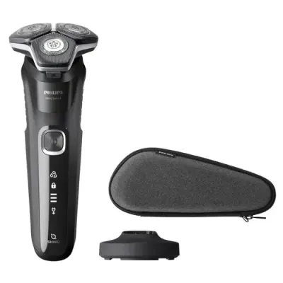 Aparat de ras electric Philips Seria 5000 S5898/35, Wet&Dry, Autonomie 60 minute, 3 capete, Display LED (Negru)