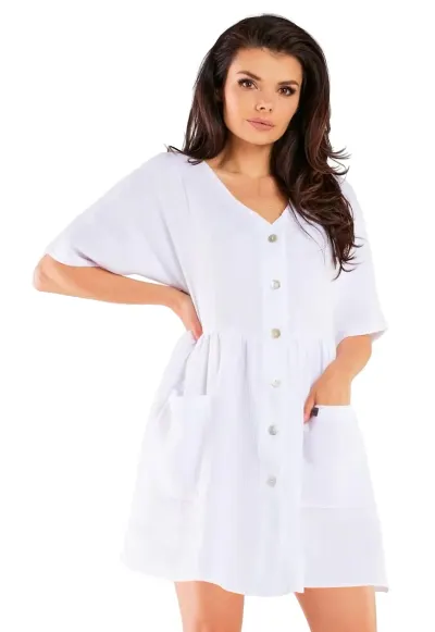 Rochie M258 - Bumbac/Lycra - Alb