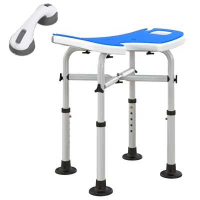 HOMCOM Taburet de Duș Reglabil pe Înălțime cu Mâner cu Ventuză și Picioare Antiderapante, 48,5x33x39-51,5 cm, Albastru | Aosom Romania