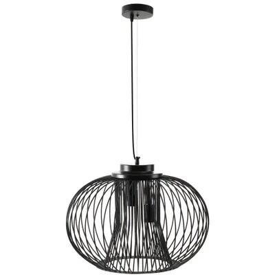 HOMCOM Lustră de Plafon Modernă cu Suport E27, Înălțime Reglabilă, Design Elegant Negru, Ideală pentru Living și Salon, Plafonieră Suspendată | Aosom România