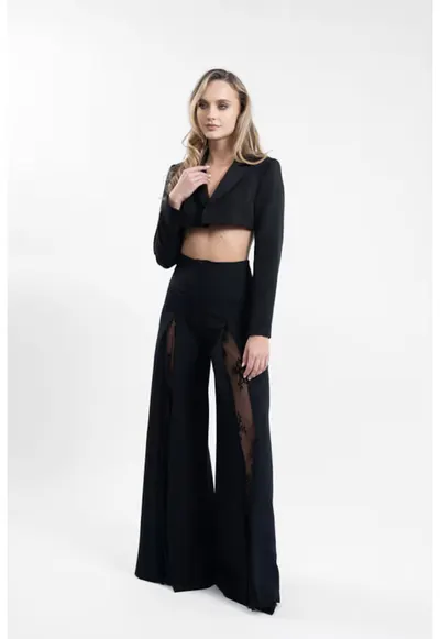 Pantaloni evazați cu inserții din dantelă Chantilly