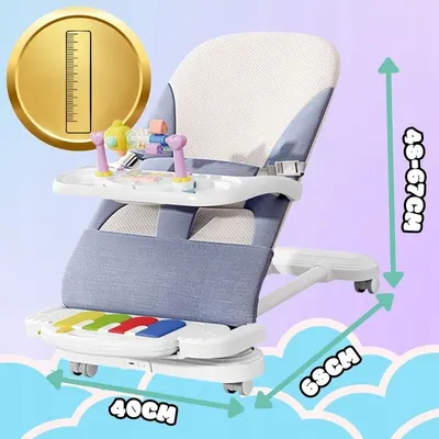 Balansoar pentru copii NiceKids, pliabil, cu roti si pian detasabil, 3 nivele de inclinare, tavita detasabila, Jucarii interactive atasate, 40 x 68 x 67 cm, Blue