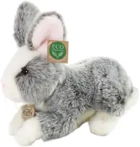 Jucărie de pluș Rappa Eco Friends - Iepuraș gri cu urechi roz, în picioare, 23 cm