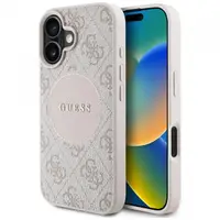 Husa MagSafe pentru Apple iPhone 16, Guess, 4G Circle Classic Logo, Roz