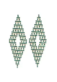 Cercei in forma de romb placati cu aur de 18K si decorati cu cristale - Verde/Auriu