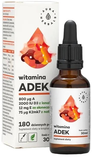 Vitaminele A, K2, D3 și E, picături, 30 ml, Aura Herbals