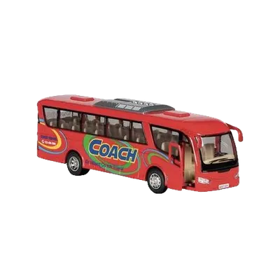 Autobuz sportiv die-cast Coach, cu functie pull-back, 18 cm lungime, rosu