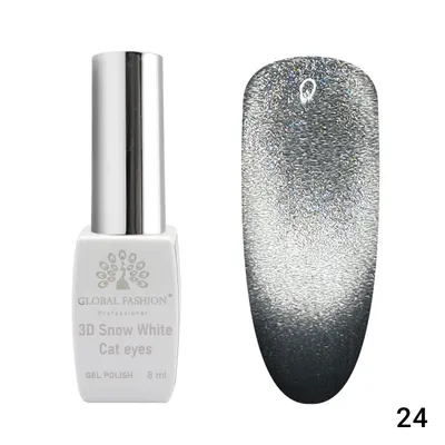 Oja semipermanenta, Snow White, 3D Cat Eye, Global Fashion 8ml, 24(FARA TPO) Engros