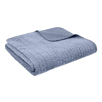 Cuvertură albastră matlasată din catifea 240x260 cm Attica Velvet – Bianca