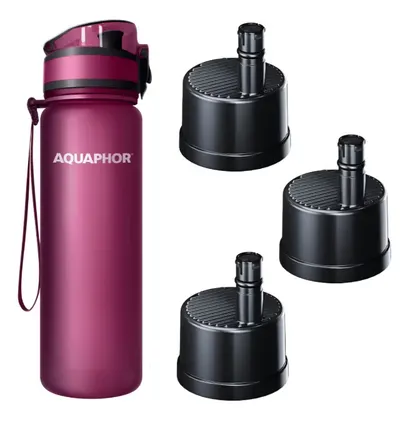 Sticlă de apă filtrantă Aquaphor - City, 0.5 l, 3 filtre, rubi