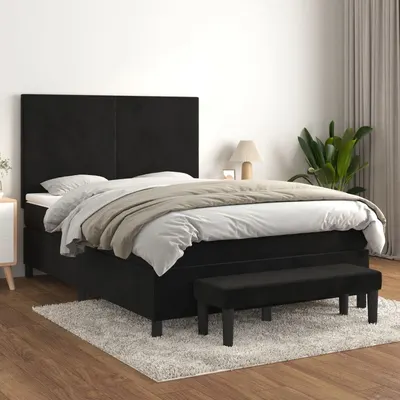 Gossi pat box spring cu saltea, negru, 140x200 cm, catifea