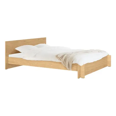 Pat matrimonial în culoare naturală din placă aglomerată de lemn/din placaj cu aspect de lemn de stejar cu somieră 180x200 cm Valt – noo.ma
