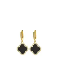Cercei aurii - din otel inoxidabil - forma de floricele negre - cu pietre din zirconiu - suflati cu aur 18k - Hansine C2